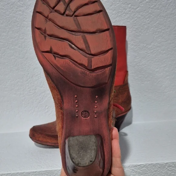 Red and Brown Lace-Up Women's Boots - Picture 3 of 7